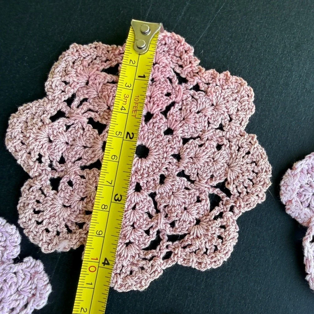 Pink Vintage Crochet Flower Doilies Coasters Set of 11 Handmade Cotton Lace